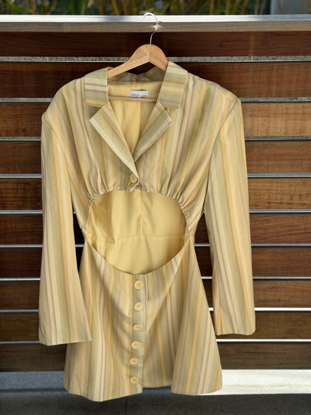 Danielle Bernstein We Wore What Yellow Striped Cutout Blazer Dress Size M